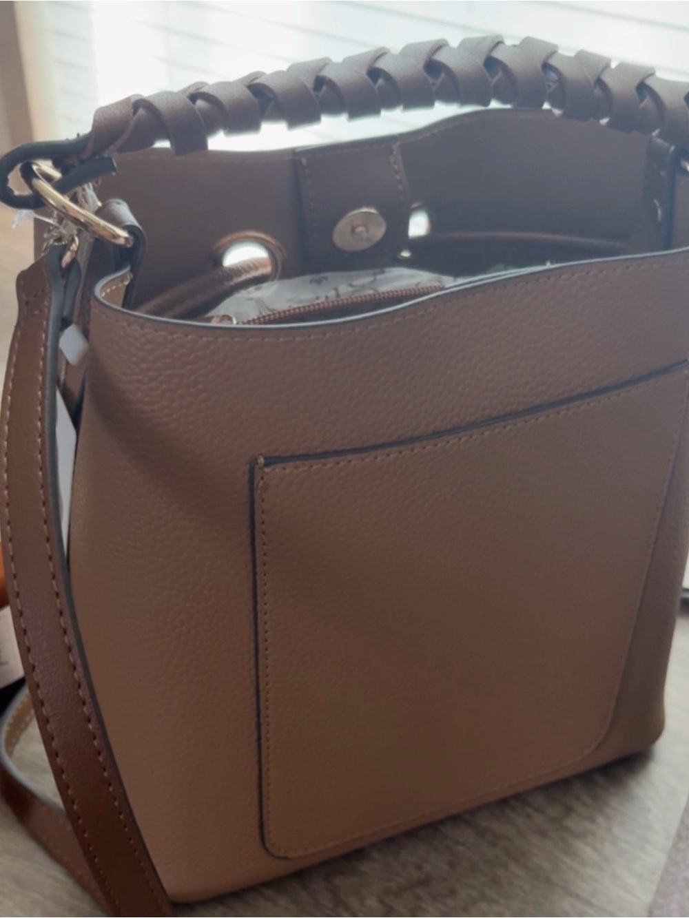 Nanette Lepore Brown Braided-Handle Drawstring Bucket Bag - Picture 5 of 5